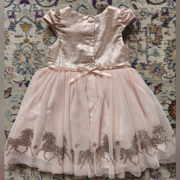 Zunie Plush Pink, Metallic and Tulle Layer Dress w/ Glitter Horses Trim, sz 3T - Picture 4 of 10